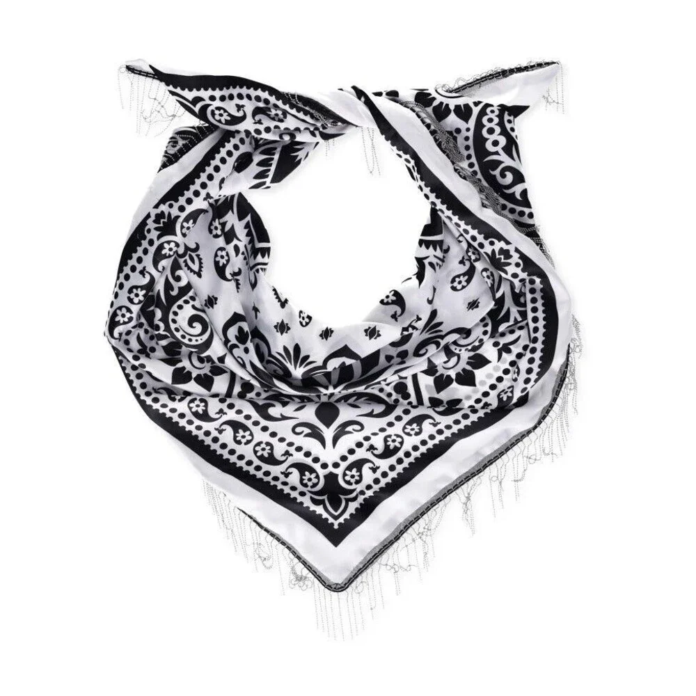 Black Paisley Bandana Rhinestones Fringe Tube Top Scarf Western Whimsigoth Sexy